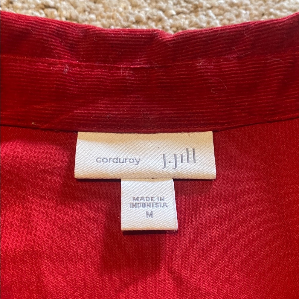 J. Jill Corduroy L/S Cotton Button Up Tunic Shirt w Pockets Red Size Medium